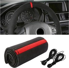 Car Steering Wheel Cover, Stitch On Full Surround Soft Suede Color: Black/Red