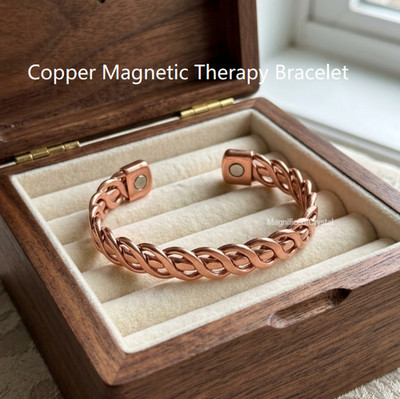 Pure Copper Magnetic Therapy Bracelet High Polished Twisted Chain Arthritis Pain