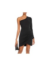 AQUA Womens Black Long Sleeve Asymmetrical Neckline Mini Party Tulip Dress M