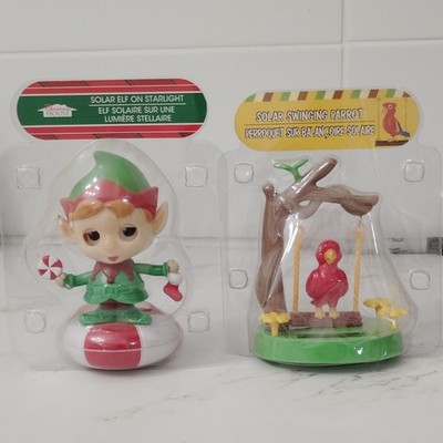 Christmas House Solar Dancing Elf + Solar Swinging Parrot 4.5'' Decorations