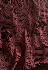 Red & Black Polyester Taffeta Fabric  Velvet Flock Floral Pattern 150cm X 1M