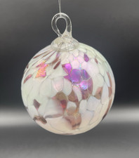 Hand Blown Art Glass Confetti Ornament Iridescent Opaline Pink Witch’s Ball EUC