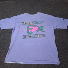 Vintage Panama Jack Florida Fish T Shirt Size XL Blue Beach Surf