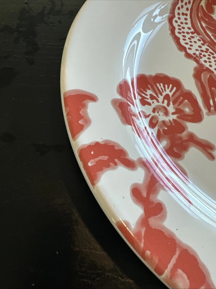 Anthropologie Red Floral Dinner Plate 11 D" Made in Portugal - Image 4 of 4