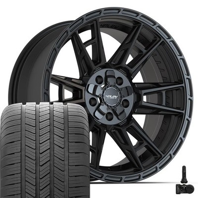 4PS20 Black 20x9 Wheels, Goodyear Tires & TPMS Set Fits Jeep Dodge RAM