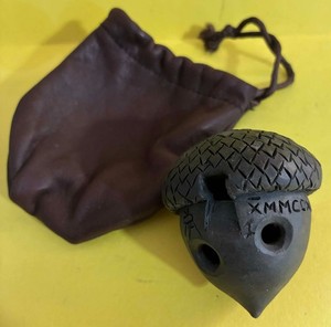 Handmade ceramic OCARINA vessel flute - ceramic w/carrying pouch Acorn Shape