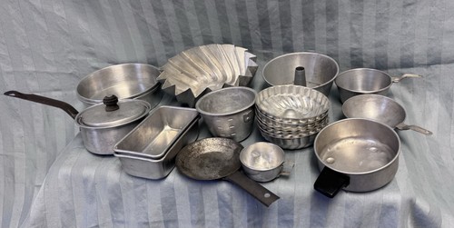 Vintage Children's Aluminum Kitchen Cookware Lot Pots Pans Mostly for Baking