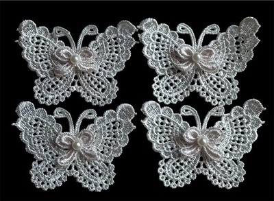 3 x 2-inch butterfly sew on applique ivory / very light pink center set of 8
