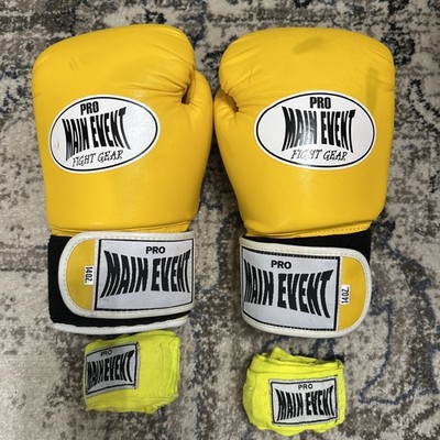 Pro Boxing Gloves Sport Main Event Yellow 14 Oz With Wraps
