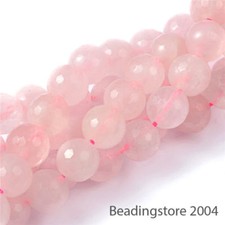5 Strds Precious Natural Rose Quartz Beads Faceted Round Loose Gemstone Pink 8mm