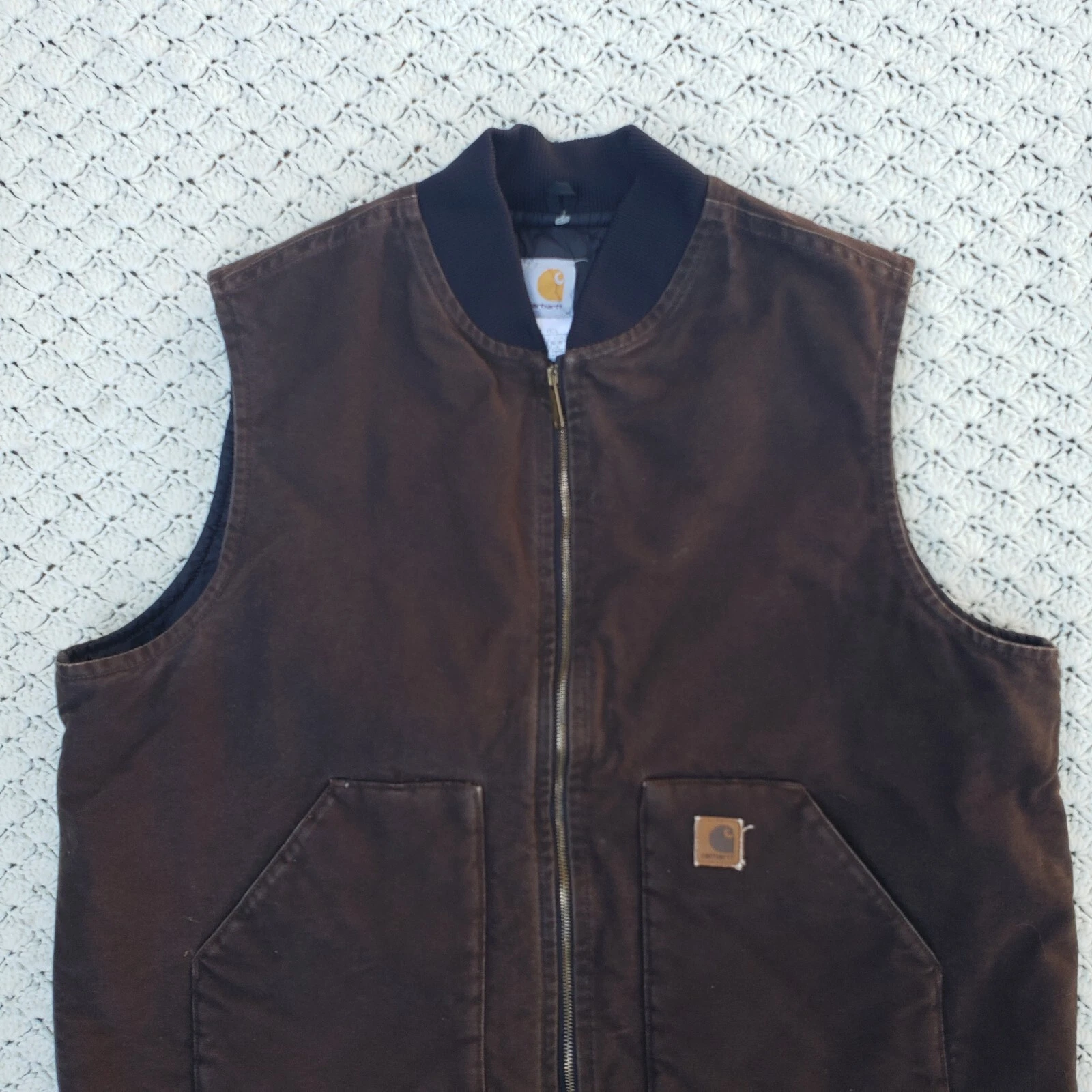 Carhartt Mens V02 Insulated Quilt Lined Canvas Full Zip Vest Jacket Brown - 2XL