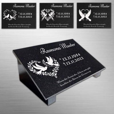 GRAVURTEXT Grabstein GRANIT Grabplatte Motiv+Gravur mit und ohne Stützen wählbar N40-N52