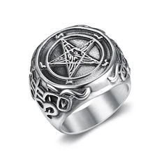 Mens Stainless Steel Viking Mythology Pentagram Star Ring Size 7-15