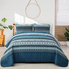 WONGS Boho Bedding Quilt Set Queen King Size All Season Bedspread for Bedroom