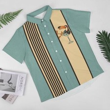 Hawaiian Button Down Bowling Shirts Men Vintage Beach Shirt Short Sleeve  Shirt