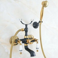 Gold Black Clawfoot Bath Tub Faucet w/ Hand Spray Shower Mixer Tap Wall Mount