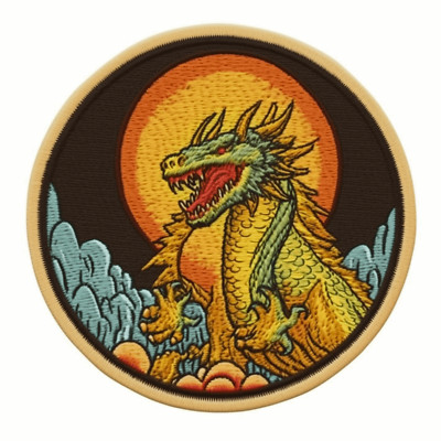 Mythical Dragon Patch Iron-on Applique Medieval Badge Crest Sword Myth Legend 