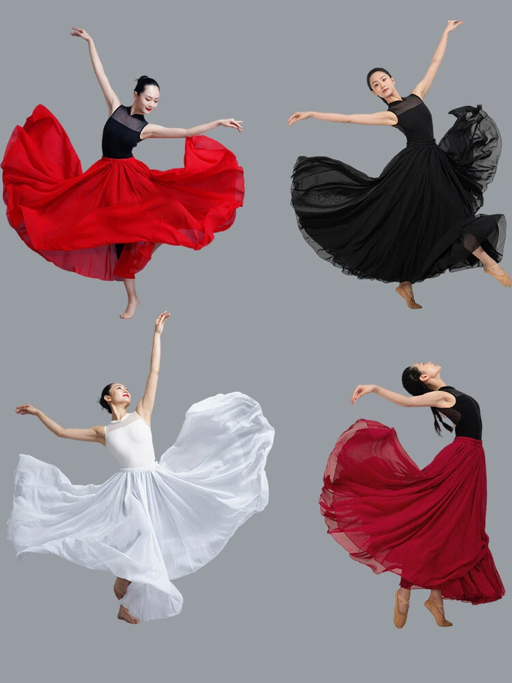 360/540 Long Dance Skirt Full Circle Swing Expansion Ballet Belly Practice Dress