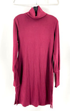 2 Hearts Women's Burgundy Long Sleeve Knit Turtleneck Sweater Dress Size M