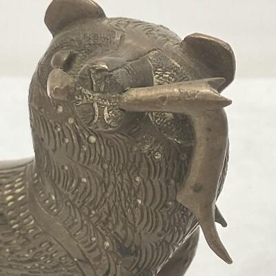 Antique Fon Dahomey Benin African Brass Animal Cat Lion with Prey