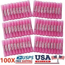 100pcs Pink 18-22 GA Heat Shrink Butt Wire Terminals Insulated Crimp Connectors