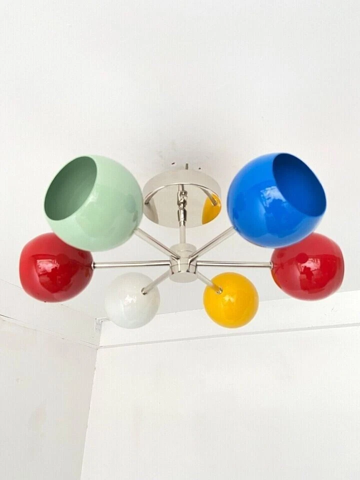 Ottone Sputnik Lampadario Multicolore Argento Chandelier- Metà Secolo Armatura - Immagine 3 di 4