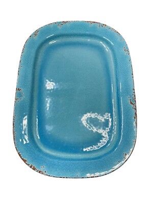 William Sonoma Melamine Serving Dish Rustic Crackle Blue Rectangle 12x17''