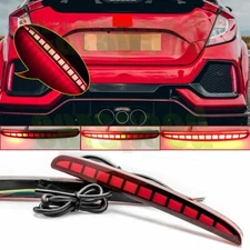 Rear Bumper Reflector Brake Light w Sequential Turn Signal For Honda Civic 17-21