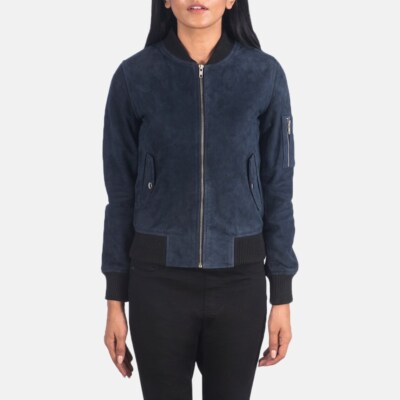 CLASSIC New Women's Navy Blue Suede Jacket 100% Soft Sheepskin Slim Fit Jacket