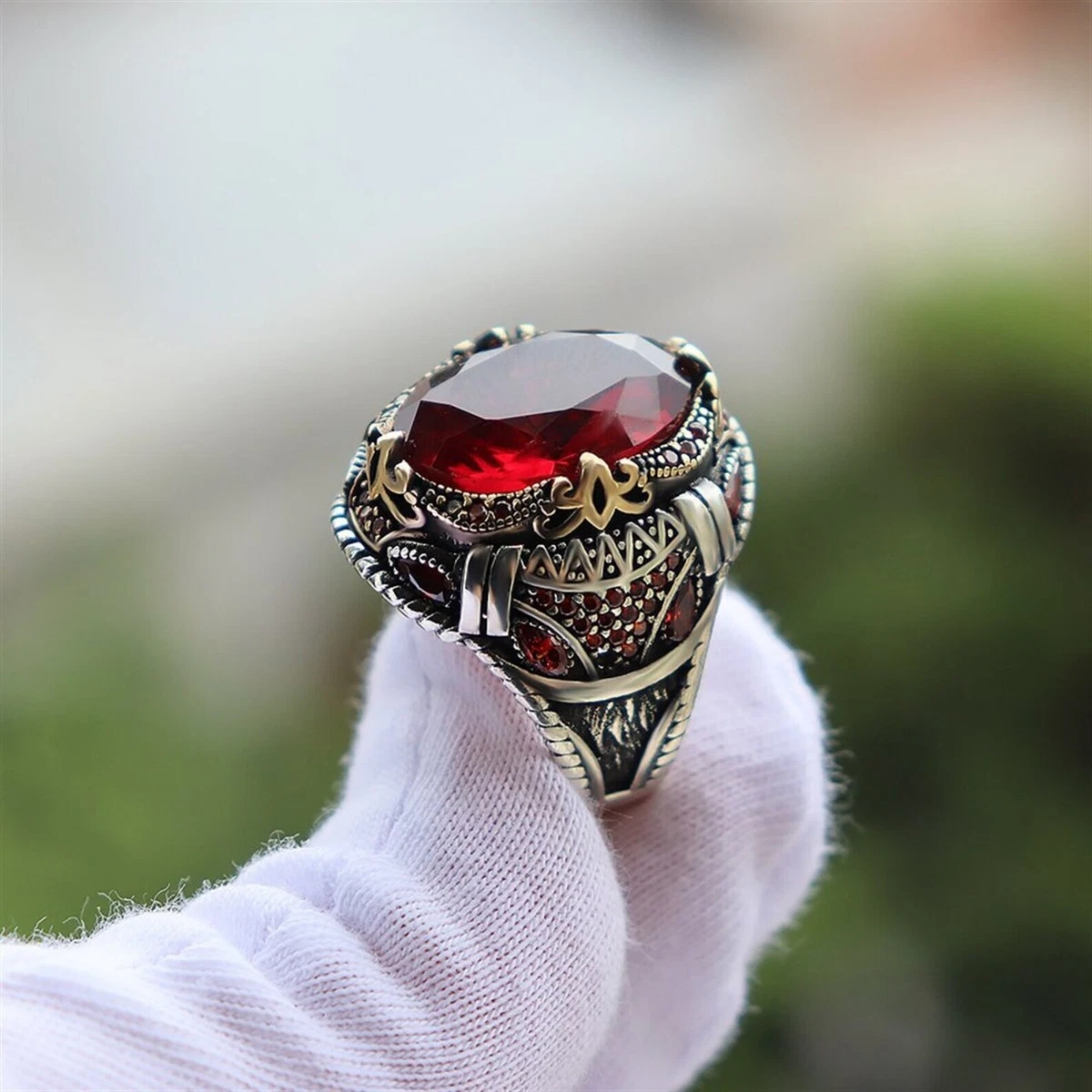 Ruby Stone Gift Men s Ring 925 Sterling Silver Turkish Handmade Jewelry ALL SIZE