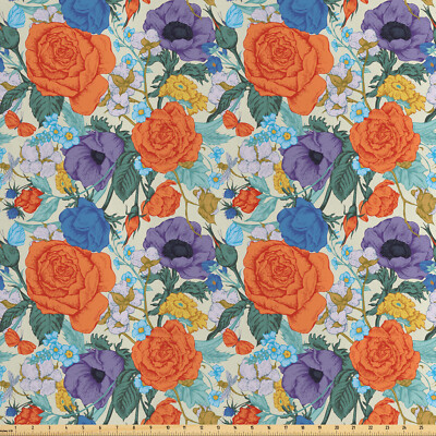 Frühling Satin Stoff als Meterware Nostalgische Bunt Bloom