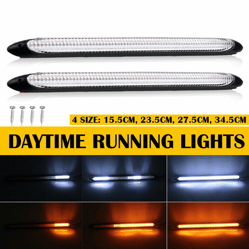 2Pc LED Headlight Strip Light Running Daytime Sequential Turn Signal Lamps Amber