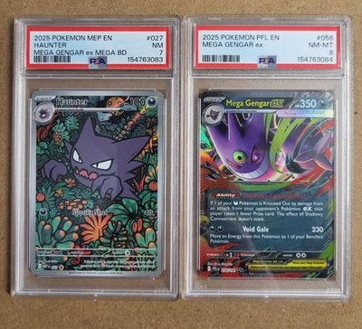 Mega Gengar ex 056/094 PSA 8 & Haunter 027 PSA 7 Sequential Certs Evolution Lot