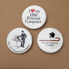 Vintage IBM Computer Pin Button Badge Set Of 3 Charlie Chaplin Advertising