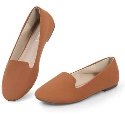 MUSSHOE Flats Shoes for Women Slip on Round Toe Comfortable Tan Microfiber N 7