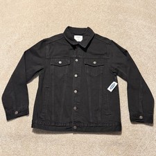 Old Navy Denim Jacket Boys XL 14 Black Cotton Trucker Button Front NWT