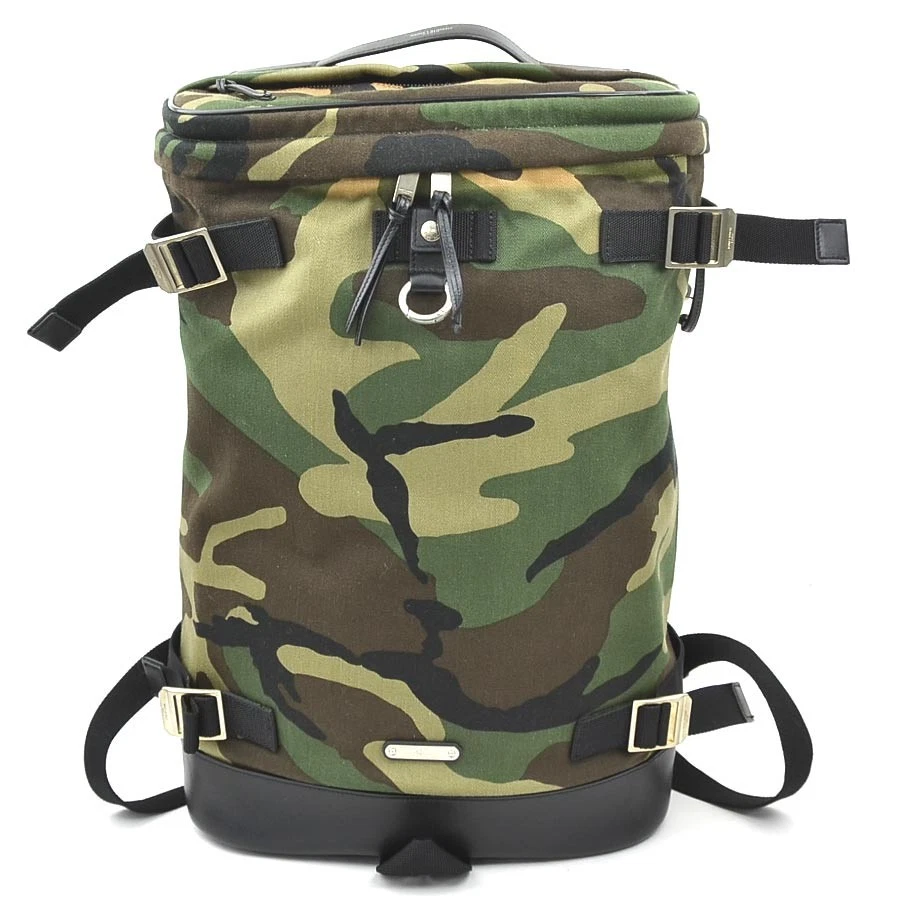 Saint Laurent — Auth SAINT LAURENT Camouflage Backpack Khaki/Black Canvas/Leather - 56572a