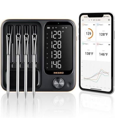 INKBIRD INT-14-BW 4-Probe WiFi Wireless Meat Thermometer with 360°Readable LCD
