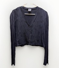 Johnny Was Collection Black Floral V-Neck Button-Up Long Sleeve Cardigan Size L