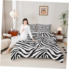 Zebra Skin Comforter Set Size,Africa Wildlife Design Queen White Black