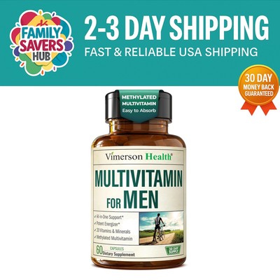 Bioavailable Men's Multivitamin with Zinc & B12   Potent Immune Support, 60 Caps