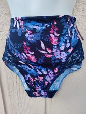 Soma Vanishing Tummy With Lace High-Waist Brief Bloom Brightly Navy,Sz S, NWT
