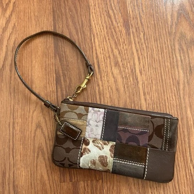 Coach Patchwork Wristlet Suede Brown Leather Clutch Authentic Preowned Rare - Image 1 of 4