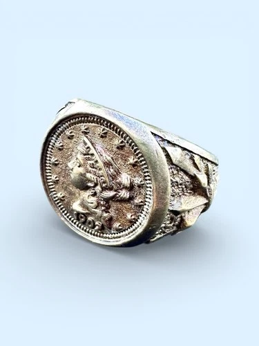 Liberty Coin Men’s Ring Gold Tone Statement 1902 Chunky Heavy Large Size 11