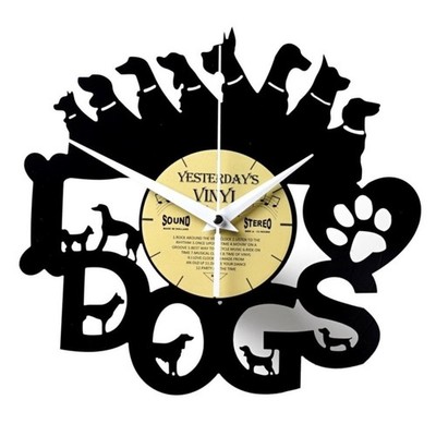 Hunde Vinyl Wanduhr aus MDF aus einer echten Schallplatte