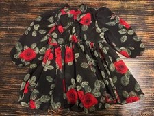 Wonder Nation Girls Dress 2T Black Red Rose Floral Puff Sleeve Bow Holiday Party