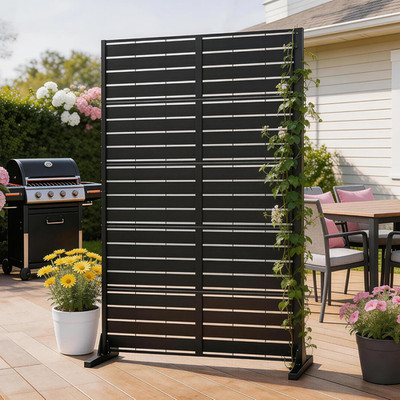 Slatted Privacy Screen Outdoor, 72'' H×44'' W Modern Decorative Steel Garden Divid