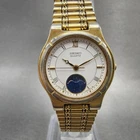 Seiko Moonphase Watch Women 24mm White Dial Gold Tone 4K22-0069 New Battery