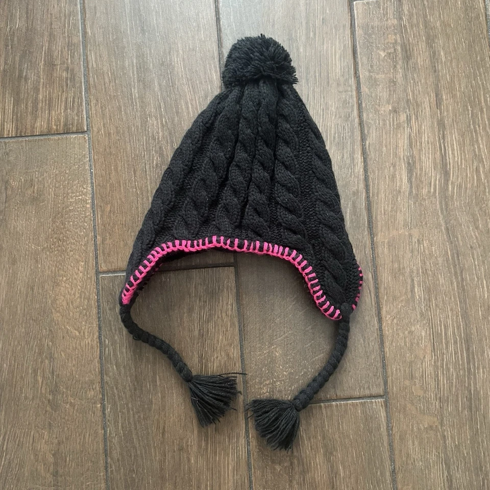 Gorro difuso The North Face para niñas talla pequeña negro/rosa con pompón Foto 3 de 4