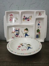 1983 Peco Plastic Children's Divided Plate And Bowl Melamine Ware